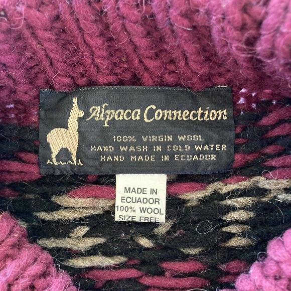 Alpaca Connection 100% Virgin Wool Pullover Sweater Large Burgundy Black Sz FREE - Picture 3 of 4